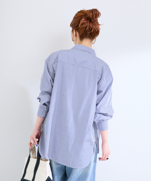 B.C STOCK(ベーセーストック)の「ウォッシャブル / 無地ストライプシャツ(シャツ/ブラウス・レディース・ネイビー/ホワイト/ブルー・FREE)」の5枚目の写真