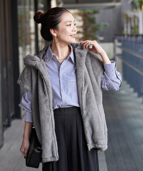 B.C STOCK(ベーセーストック)の「ウォッシャブル / 無地ストライプシャツ(シャツ/ブラウス・レディース・ネイビー/ホワイト/ブルー・FREE)」の9枚目の写真