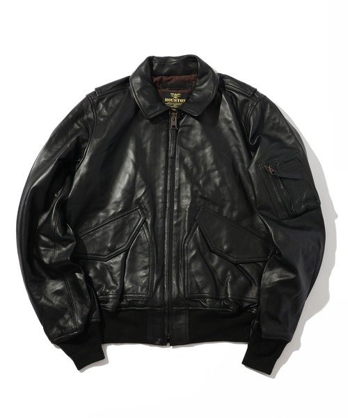HOUSTON(ヒューストン)の「【HOUSTON/ヒューストン】SHEEP LEATHER CWU45P FLIGHT JACKET/シープレザーCWU45P フライトジャケット(ブルゾン・メンズ・ブラック・M/S/XL/L)」の1枚目の写真