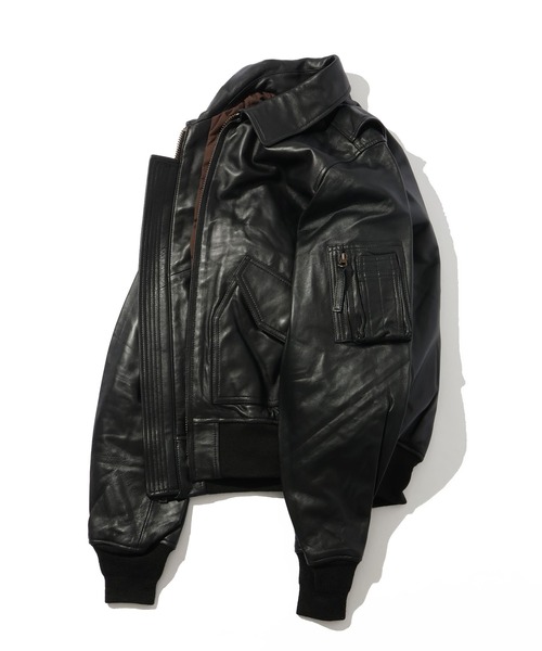 HOUSTON(ヒューストン)の「【HOUSTON/ヒューストン】SHEEP LEATHER CWU45P FLIGHT JACKET/シープレザーCWU45P フライトジャケット(ブルゾン・メンズ・ブラック・M/S/XL/L)」の2枚目の写真
