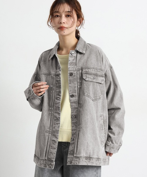 studio CLIP（スタディオクリップ）の「オーバーデニムGジャン《CLIP denim》（デニムジャケット・レディース・ライトベージュ/ライトグレー/ブルー系その他・FREE）」の8枚目の写真