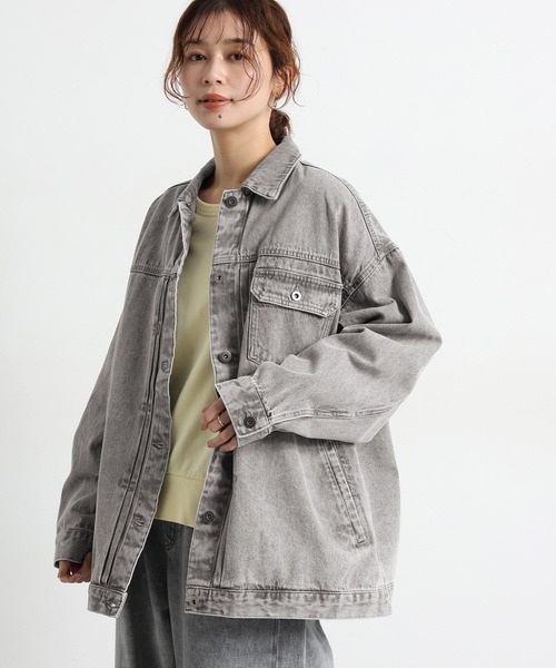 studio CLIP（スタディオクリップ）の「オーバーデニムGジャン《CLIP denim》（デニムジャケット・レディース・ライトベージュ/ライトグレー/ブルー系その他・FREE）」の9枚目の写真