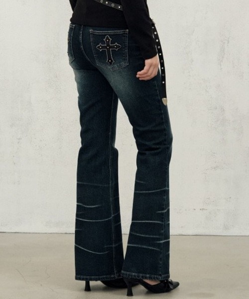 Midnight Move(ミッドナイトムーブ)の「Midnight Move/CROSSデニム(デニムパンツ・レディース・ブラック/ブルー・SMALL)」の2枚目の写真