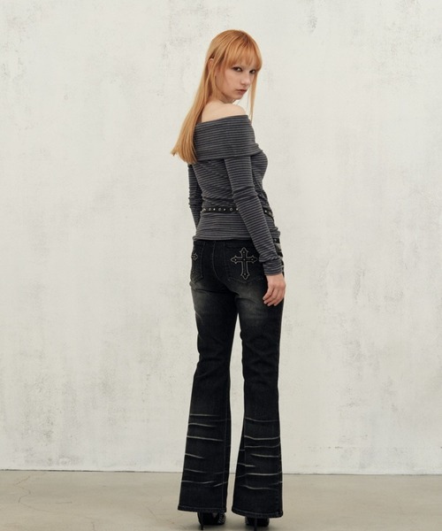 Midnight Move(ミッドナイトムーブ)の「Midnight Move/CROSSデニム(デニムパンツ・レディース・ブラック/ブルー・SMALL)」の4枚目の写真