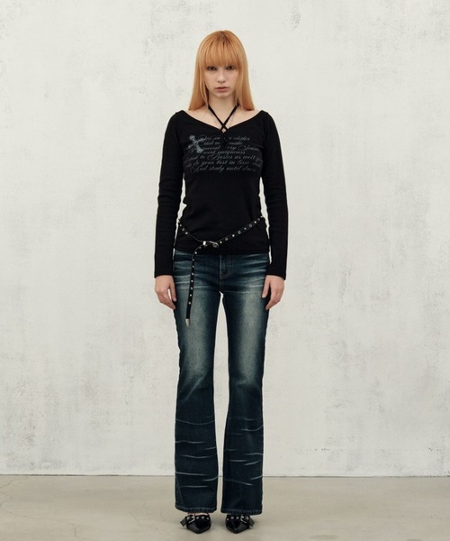 Midnight Move(ミッドナイトムーブ)の「Midnight Move/CROSSデニム(デニムパンツ・レディース・ブラック/ブルー・SMALL)」の12枚目の写真