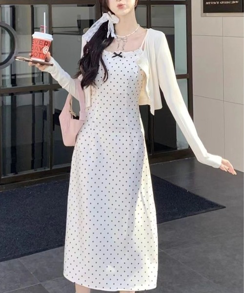 AsheKsha(アシクシャ)の「フレンチストラップドット柄ツーピースワンピース(ワンピース・レディース・ベージュ・M)」の8枚目の写真
