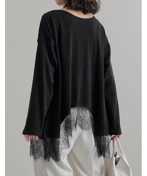 Re:EDIT（リエディ）の「[2026S/S COLLECTION]リブニットソーランダムレースヘムチュニック（Tシャツ/カットソー・レディース・オフホワイト/ブラック・MEDIUM/LARGE）」の13枚目の写真