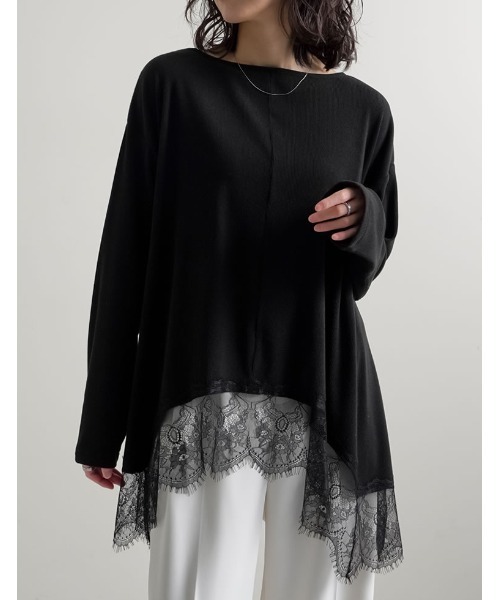 Re:EDIT（リエディ）の「[2026S/S COLLECTION]リブニットソーランダムレースヘムチュニック（Tシャツ/カットソー・レディース・オフホワイト/ブラック・MEDIUM/LARGE）」の14枚目の写真