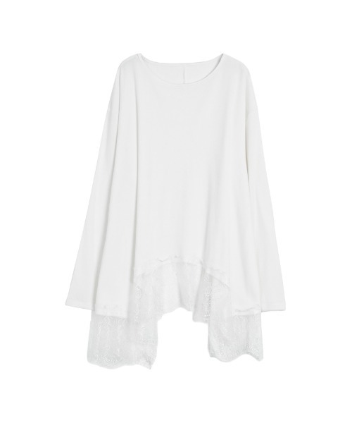 Re:EDIT（リエディ）の「[2026S/S COLLECTION]リブニットソーランダムレースヘムチュニック（Tシャツ/カットソー・レディース・オフホワイト/ブラック・MEDIUM/LARGE）」の20枚目の写真