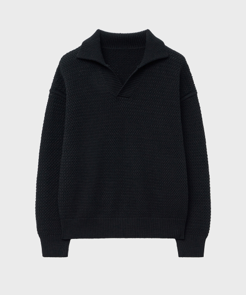 NOIRER(ノイア)の「オーバーサイズヘビーポロニット(ブラック)(ニット/セーター・メンズ・その他・48/50)」の2枚目の写真