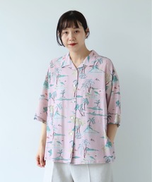 Island print open collar shirt