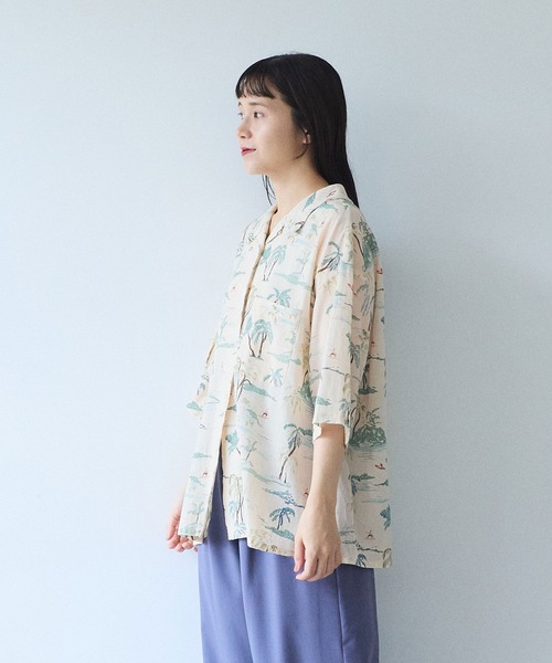 yuni(ユニ )の「△Island print open collar shirt(シャツ/ブラウス・レディース・ベージュ/ピンク・FREE)」の9枚目の写真