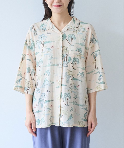 yuni(ユニ )の「△Island print open collar shirt(シャツ/ブラウス・レディース・ベージュ/ピンク・FREE)」の11枚目の写真