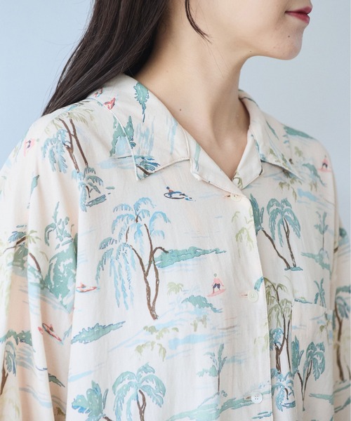 yuni(ユニ )の「△Island print open collar shirt(シャツ/ブラウス・レディース・ベージュ/ピンク・FREE)」の15枚目の写真