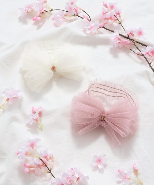 apres les cours（アプレレクール）の「ボリュームチュールリボンヘアバンド（ヘアバンド・キッズ・ピンク/アイボリー・46）」の3枚目の写真