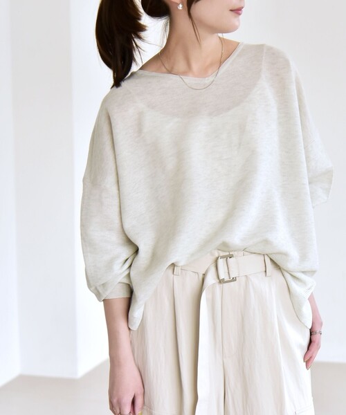 quaranciel（カランシエル）の「quaranciel:〈手洗い可能〉シアー 2way Vネック ドルマン ニット プルオーバー（ニット/セーター・レディース・シルバー/ネイビー/ラベンダー・ONE SIZE）」の3枚目の写真