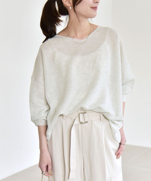 quaranciel（カランシエル）の「quaranciel:〈手洗い可能〉シアー 2way Vネック ドルマン ニット プルオーバー（ニット/セーター・レディース・シルバー/ネイビー/ラベンダー・ONE SIZE）」の20枚目の写真