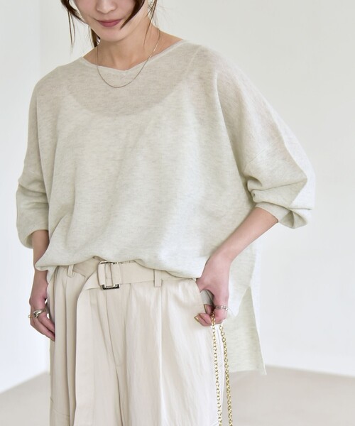 quaranciel（カランシエル）の「quaranciel:〈手洗い可能〉シアー 2way Vネック ドルマン ニット プルオーバー（ニット/セーター・レディース・シルバー/ネイビー/ラベンダー・ONE SIZE）」の19枚目の写真