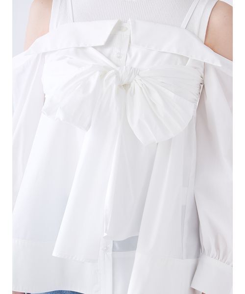 SNIDEL（スナイデル）の「デザインシャツレイヤードニットトップス（ニット/セーター・レディース・ホワイト/サックスブルー/グレー・F）」の9枚目の写真