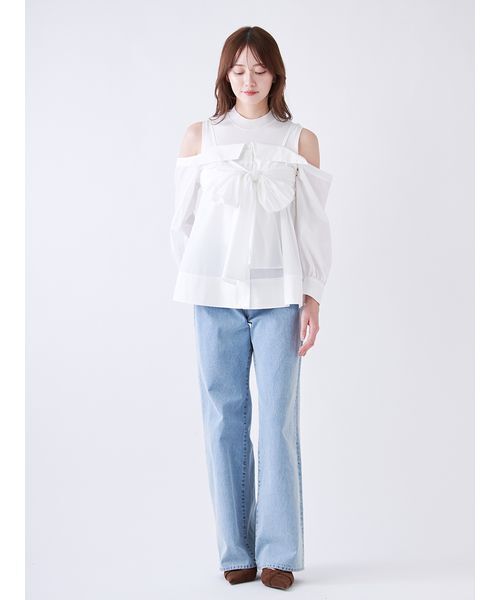 SNIDEL（スナイデル）の「デザインシャツレイヤードニットトップス（ニット/セーター・レディース・ホワイト/サックスブルー/グレー・F）」の22枚目の写真