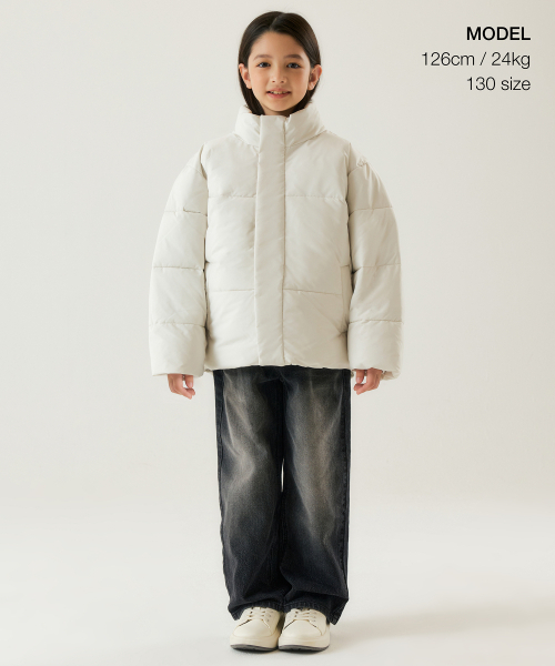 MUSINSA STANDARD KIDS（ムシンサスタンダードキッズ）の「デイリープファーショートパディングジャケット [ダスティクリーム]（ブルゾン・レディース・その他・100/110/120/130/140/160/150）」の2枚目の写真