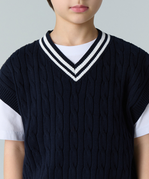 MUSINSA STANDARD KIDS（ムシンサスタンダードキッズ）の「プレッピーケーブルニットベスト[ネイビー]（ニット/セーター・レディース・その他・100/110/120/130/140/150/160）」の4枚目の写真