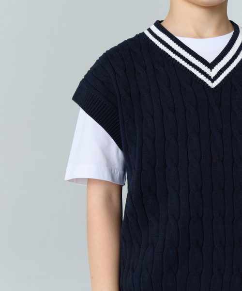 MUSINSA STANDARD KIDS（ムシンサスタンダードキッズ）の「プレッピーケーブルニットベスト[ネイビー]（ニット/セーター・レディース・その他・100/110/120/130/140/150/160）」の6枚目の写真