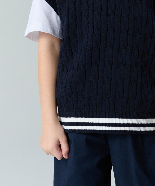 MUSINSA STANDARD KIDS（ムシンサスタンダードキッズ）の「プレッピーケーブルニットベスト[ネイビー]（ニット/セーター・レディース・その他・100/110/120/130/140/150/160）」の7枚目の写真