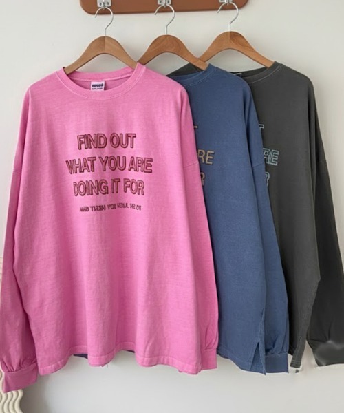 Dalfwin(ダールフィン)の「韓国ファッション FINDピグメント加工英字プリント長袖Tシャツ(Tシャツ/カットソー・レディース・チャコールグレー/ピンク・FREE)」の22枚目の写真