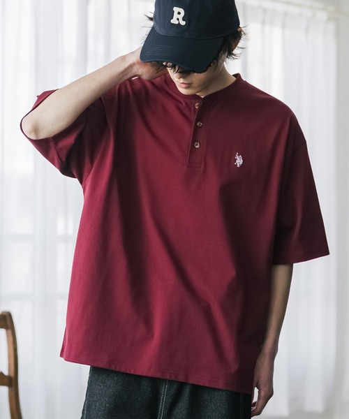 U.S. POLO ASSN.(ユーエスポロアッスン)の「U.S. POLO ASSN. ユーエスポロアッスン 別注コラボワンポイントロゴ刺繍天竺ヘンリーネック半袖Tシャツ(Tシャツ/カットソー・メンズ・ブラウン/ホワイト/ベージュ/チャコール/ネイビー/ブラック/ワイン・M/XL/L)」の7枚目の写真