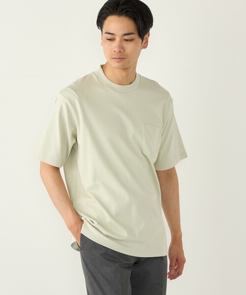 SHIPS Colors(シップス カラーズ)の「SHIPS Colors:〈抗菌防臭・接触冷感・紫外線軽減〉スムース ビズT◇(Tシャツ/カットソー・メンズ・オフホワイト/ライトブルー/ライトグレー/ネイビー/ダークグレー/ライトグリーン/ブルー・SMALL/X-LARGE/LARGE/MEDIUM)」の4枚目の写真