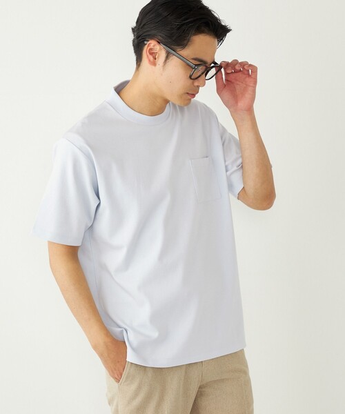 SHIPS Colors(シップス カラーズ)の「SHIPS Colors:〈抗菌防臭・接触冷感・紫外線軽減〉スムース ビズT◇(Tシャツ/カットソー・メンズ・オフホワイト/ライトブルー/ライトグレー/ネイビー/ダークグレー/ライトグリーン/ブルー・SMALL/X-LARGE/LARGE/MEDIUM)」の5枚目の写真