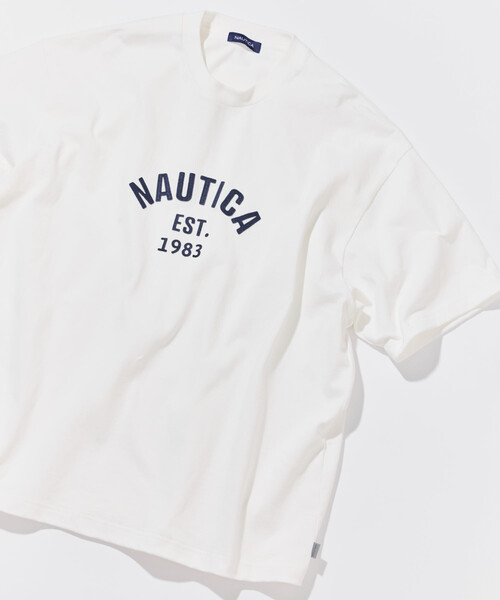 NAUTICA(ノーティカ)の「NAUTICA/ノーティカ ビッグシルエット フェルトパッチ アーチロゴ ショートスリーブTシャツ(Tシャツ/カットソー・メンズ・ライトグレー/ブラック/ホワイト/ネイビー/マスタード・SMALL/MEDIUM/LARGE/X-LARGE)」の1枚目の写真