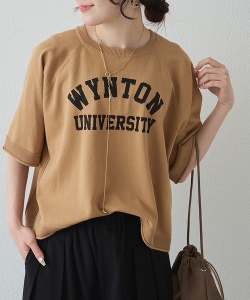 PUAL CE CIN（ピュアルセシン）の「アソートプリントハーフスリーブニット（ニット/セーター・レディース・キャメル/グレー/オフホワイト・FREE）」の3枚目の写真