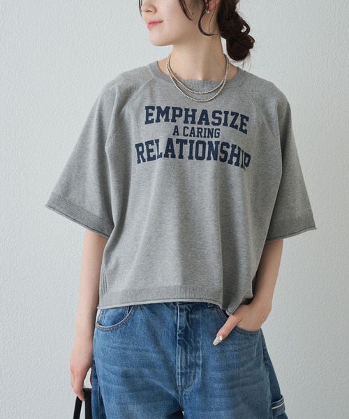 PUAL CE CIN（ピュアルセシン）の「アソートプリントハーフスリーブニット（ニット/セーター・レディース・キャメル/グレー/オフホワイト・FREE）」の9枚目の写真