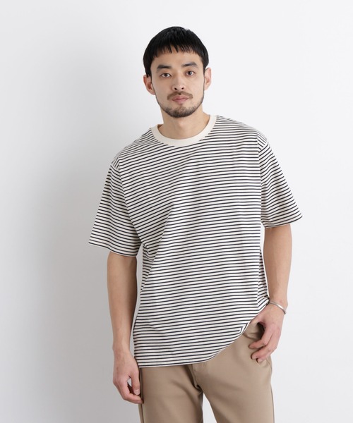 NANO universe(ナノユニバース)の「ボーダーTシャツ 半袖(Tシャツ/カットソー・メンズ・イエロー/グレー/ネイビー・M/S/L)」の1枚目の写真