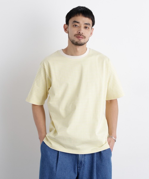 NANO universe(ナノユニバース)の「ボーダーTシャツ 半袖(Tシャツ/カットソー・メンズ・イエロー/グレー/ネイビー・M/S/L)」の4枚目の写真