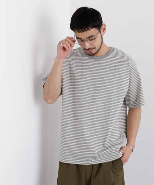NANO universe(ナノユニバース)の「ボーダーTシャツ 半袖(Tシャツ/カットソー・メンズ・イエロー/グレー/ネイビー・M/S/L)」の11枚目の写真