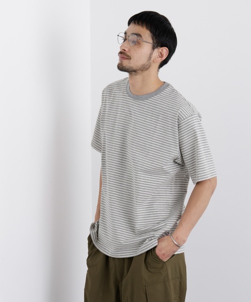 NANO universe(ナノユニバース)の「ボーダーTシャツ 半袖(Tシャツ/カットソー・メンズ・イエロー/グレー/ネイビー・M/S/L)」の12枚目の写真
