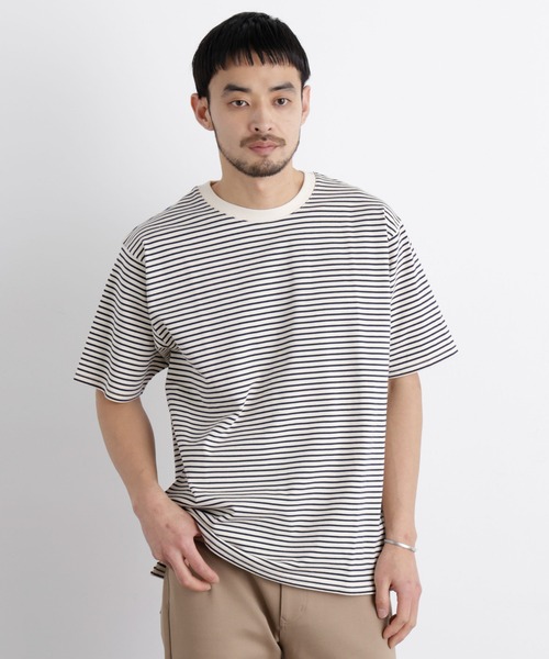 NANO universe(ナノユニバース)の「ボーダーTシャツ 半袖(Tシャツ/カットソー・メンズ・イエロー/グレー/ネイビー・M/S/L)」の18枚目の写真