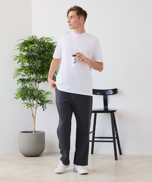 JEANS MATE(ジーンズメイト)の「【ZERO STAIN/ゼロステイン】汗染みの目立ちにくいTシャツ ZEROSTAIN ヘンリーネックTシャツ 防汚 UVカット 綿タッチ・厚手(Tシャツ/カットソー・メンズ・ブラック/オフホワイト/スミクロ/ホワイト・LARGE/MEDIUM/X-LARGE)」の7枚目の写真