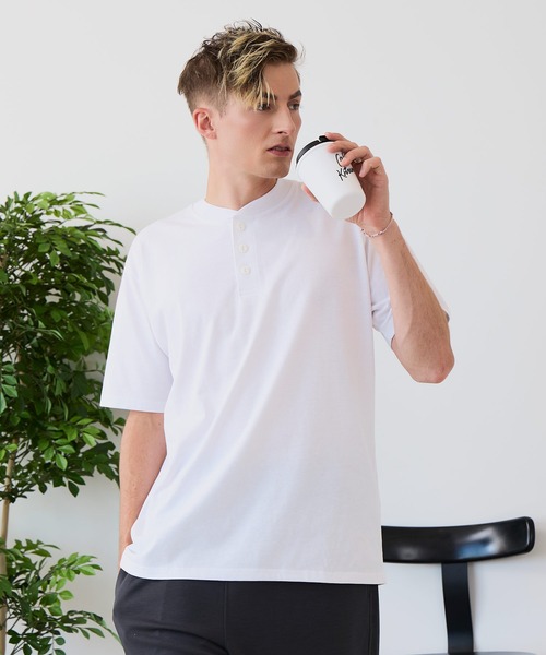 JEANS MATE(ジーンズメイト)の「【ZERO STAIN/ゼロステイン】汗染みの目立ちにくいTシャツ ZEROSTAIN ヘンリーネックTシャツ 防汚 UVカット 綿タッチ・厚手(Tシャツ/カットソー・メンズ・ブラック/オフホワイト/スミクロ/ホワイト・LARGE/MEDIUM/X-LARGE)」の11枚目の写真