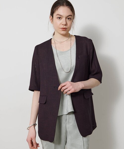 Drawing Numbers（ドローイング ナンバーズ）の「【Drawing Numbers】カラミハーフスリーブジャケット（テーラードジャケット・レディース・ブラック/ブラウン・38）」の2枚目の写真