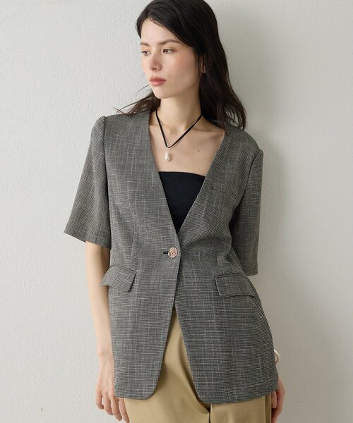 Drawing Numbers（ドローイング ナンバーズ）の「【Drawing Numbers】カラミハーフスリーブジャケット（テーラードジャケット・レディース・ブラック/ブラウン・38）」の4枚目の写真