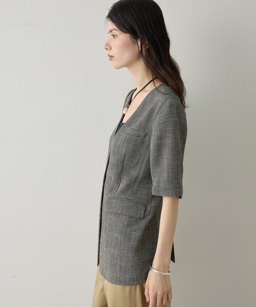 Drawing Numbers（ドローイング ナンバーズ）の「【Drawing Numbers】カラミハーフスリーブジャケット（テーラードジャケット・レディース・ブラック/ブラウン・38）」の5枚目の写真