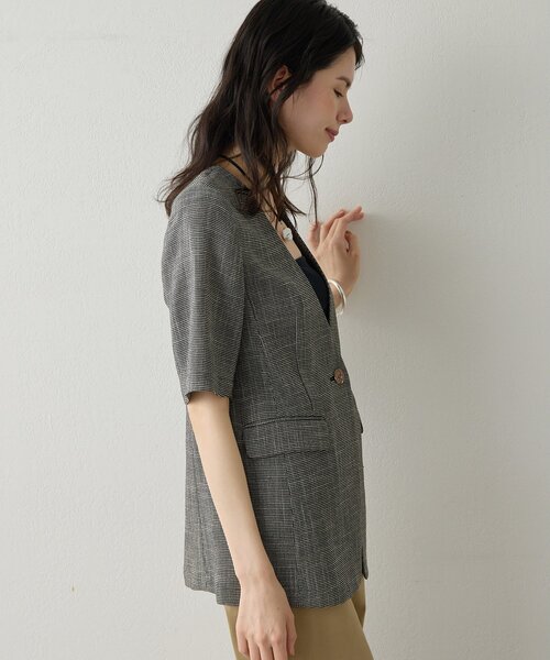 Drawing Numbers（ドローイング ナンバーズ）の「【Drawing Numbers】カラミハーフスリーブジャケット（テーラードジャケット・レディース・ブラック/ブラウン・38）」の9枚目の写真