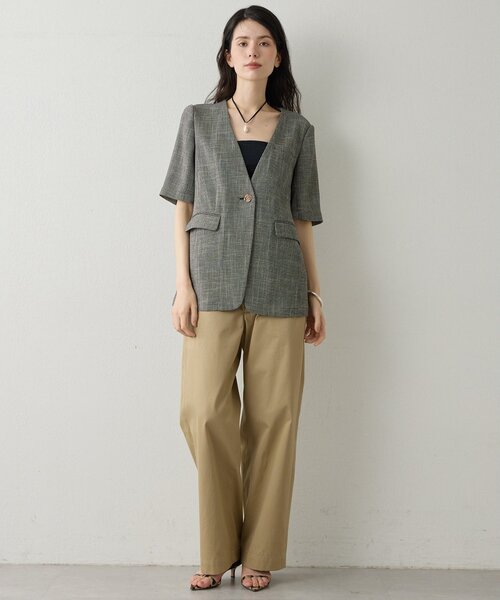 Drawing Numbers（ドローイング ナンバーズ）の「【Drawing Numbers】カラミハーフスリーブジャケット（テーラードジャケット・レディース・ブラック/ブラウン・38）」の3枚目の写真