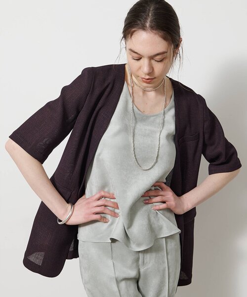 Drawing Numbers（ドローイング ナンバーズ）の「【Drawing Numbers】カラミハーフスリーブジャケット（テーラードジャケット・レディース・ブラック/ブラウン・38）」の21枚目の写真