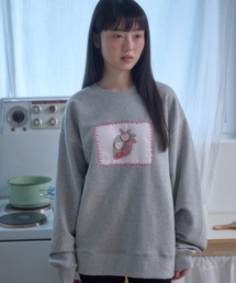 ストロベリーボタン アプリケ刺繍スウェットTシャツ AMM1404 (メランジ)