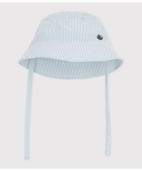 PETIT BATEAU（プチバトー）の「紐つきシアサッカークロシェ（ハット・キッズ・ホワイト×ブルー・6MONTH/18MONTH/36MONTH）」の3枚目の写真